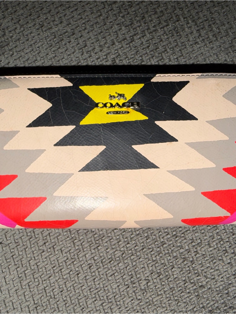 Coach Multicolor Aztec Leather Wallet in Black, Yellow, Pink & Red